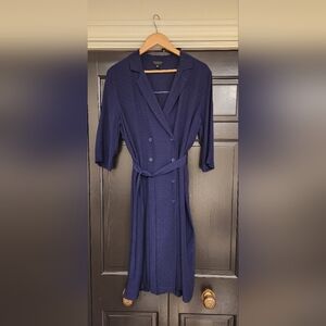 Top Shop  Navy Blue Vintage Style Double Breasted Dress with Belt Size 12